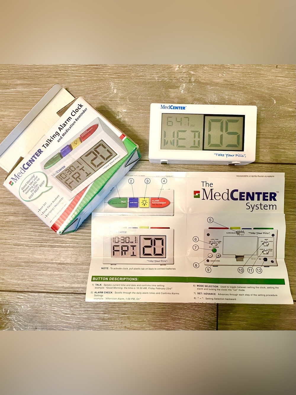MedCENTER Digital Talking Alarm Clock in White and Green